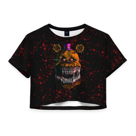 Женская футболка Cropp-top с принтом FNAF Nightmare в Кировске, 100% полиэстер | круглая горловина, длина футболки до линии талии, рукава с отворотами | Тематика изображения на принте: blood | five nights at freddy’s | fnaf | game | horror | игра | кровь | пять ночей у фредди | ужас | фнаф | фреди