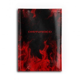 Обложка для автодокументов с принтом DISTURBED (НА СПИНЕ) в Кировске, натуральная кожа |  размер 19,9*13 см; внутри 4 больших “конверта” для документов и один маленький отдел — туда идеально встанут права | Тематика изображения на принте: disturbed | дистурбед