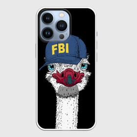 Чехол для iPhone 13 Pro с принтом FBI в Кировске,  |  | Тематика изображения на принте: beak | bird | blue | cap | fbi | funny | head | inscription | long | neck | ostrich | red | весёлый | голова | длинная | кепка | клюв | красный | надпись | птица | синяя | смешной | страус | фбр | шея