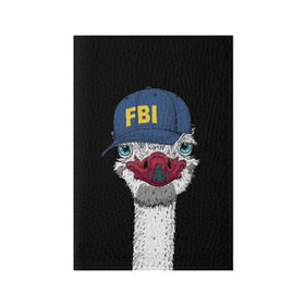 Обложка для паспорта матовая кожа с принтом FBI в Кировске, натуральная матовая кожа | размер 19,3 х 13,7 см; прозрачные пластиковые крепления | beak | bird | blue | cap | fbi | funny | head | inscription | long | neck | ostrich | red | весёлый | голова | длинная | кепка | клюв | красный | надпись | птица | синяя | смешной | страус | фбр | шея