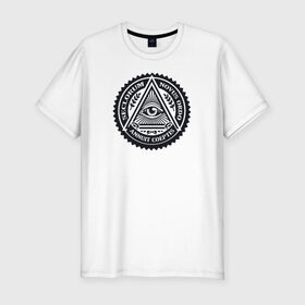 Мужская футболка премиум с принтом Новый мировой порядок в Кировске, 92% хлопок, 8% лайкра | приталенный силуэт, круглый вырез ворота, длина до линии бедра, короткий рукав | всевидящее око | глаз | дельта | доллар | иллюминаты | масонство | масоны