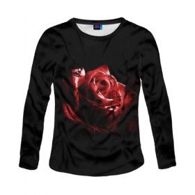 Женский лонгслив 3D с принтом Кровавая роза в Кировске, 100% полиэстер | длинные рукава, круглый вырез горловины, полуприлегающий силуэт | брызги | кровавая роза | кровь | роза | цветы