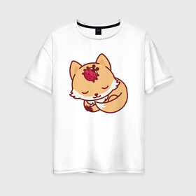 Женская футболка хлопок Oversize с принтом Лисенок и Божья коровка в Кировске, 100% хлопок | свободный крой, круглый ворот, спущенный рукав, длина до линии бедер
 | fox | лис | лиса | лисенок | лисица | милая | пушистик | рыжая