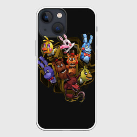 Чехол для iPhone 13 mini с принтом Five Nights at Freddy в Кировске,  |  | 4 | animation | bonnie | chica | fnaf | foxy | freddy | funny | horror | pizza | scary | sfm | бонни | майк | ночей | пять | ужас | фокси | фредди | чика | шмидт