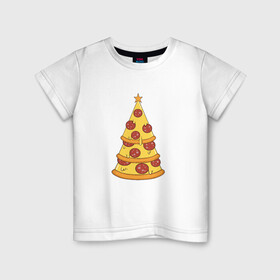 Детская футболка хлопок с принтом Пиццеёлка в Кировске, 100% хлопок | круглый вырез горловины, полуприлегающий силуэт, длина до линии бедер | bird born | арт | веселье | еда | ёлка | иллюстратор | иллюстрация | новый год | пепперони | пицца | радость | рисунок | юмор