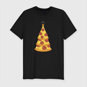 Мужская футболка премиум с принтом Пиццеёлка в Кировске, 92% хлопок, 8% лайкра | приталенный силуэт, круглый вырез ворота, длина до линии бедра, короткий рукав | bird born | арт | веселье | еда | ёлка | иллюстратор | иллюстрация | новый год | пепперони | пицца | радость | рисунок | юмор