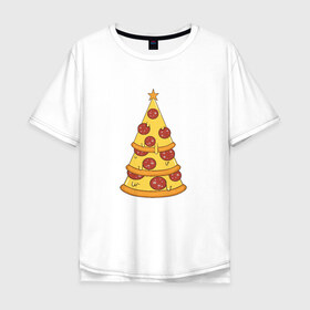 Мужская футболка хлопок Oversize с принтом Пиццеёлка в Кировске, 100% хлопок | свободный крой, круглый ворот, “спинка” длиннее передней части | bird born | арт | веселье | еда | ёлка | иллюстратор | иллюстрация | новый год | пепперони | пицца | радость | рисунок | юмор