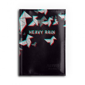 Обложка для автодокументов с принтом Heavy Rain (Glitch). в Кировске, натуральная кожа |  размер 19,9*13 см; внутри 4 больших “конверта” для документов и один маленький отдел — туда идеально встанут права | 3d | game | glitch | heavy rain | геометрия | глитч | игра | надпись | оригами | хеви рейн