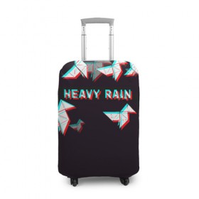 Чехол для чемодана 3D с принтом Heavy Rain (Glitch). в Кировске, 86% полиэфир, 14% спандекс | двустороннее нанесение принта, прорези для ручек и колес | 3d | game | glitch | heavy rain | геометрия | глитч | игра | надпись | оригами | хеви рейн