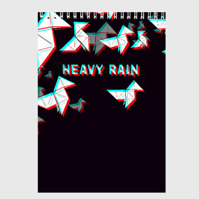 Скетчбук с принтом Heavy Rain (Glitch) в Кировске, 100% бумага
 | 48 листов, плотность листов — 100 г/м2, плотность картонной обложки — 250 г/м2. Листы скреплены сверху удобной пружинной спиралью | Тематика изображения на принте: 3d | game | glitch | heavy rain | геометрия | глитч | игра | надпись | оригами | хеви рейн