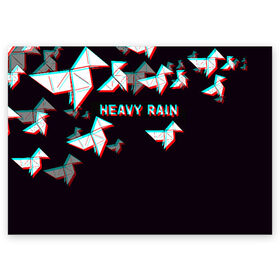 Поздравительная открытка с принтом Heavy Rain (Glitch). в Кировске, 100% бумага | плотность бумаги 280 г/м2, матовая, на обратной стороне линовка и место для марки
 | 3d | game | glitch | heavy rain | геометрия | глитч | игра | надпись | оригами | хеви рейн