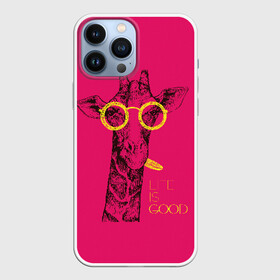 Чехол для iPhone 13 Pro Max с принтом Life is good в Кировске,  |  | african | animal | giraffe | inscription | life is good | look | pink | pop art | tongue | yellow | африканское | взгляд | желтый | животное | жизнь хороша | жираф | надпись | очки | поп   арт | розовый | язык