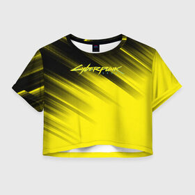 Женская футболка Cropp-top с принтом Cyberpunk 2077 (Yellow). в Кировске, 100% полиэстер | круглая горловина, длина футболки до линии талии, рукава с отворотами | Тематика изображения на принте: 3d | cyberpunk 2077 | red | абстракция | геометрия | игра | киберпанк 2077 | красный | лого | логотип | надпись | стиль | текстура