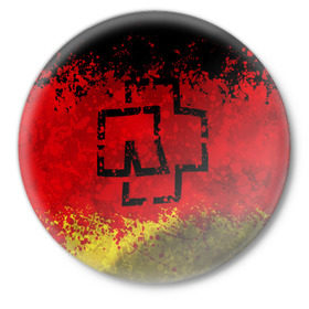 Значок с принтом Rammstein (Флаг). в Кировске,  металл | круглая форма, металлическая застежка в виде булавки | 3d | hard | logo | metal | music | rammstein | rock | брызги красок | знак | лого | метал | музыка | рамштайн | рок | символ | текстура | флаг rammstein