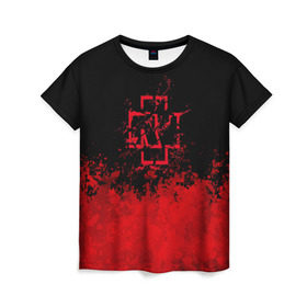 Женская футболка 3D с принтом Rammstein (Брызги Красок). в Кировске, 100% полиэфир ( синтетическое хлопкоподобное полотно) | прямой крой, круглый вырез горловины, длина до линии бедер | 3d | hard | logo | metal | music | rammstein | rock | брызги красок | знак | лого | метал | музыка | рамштайн | рок | символ | текстура