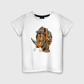 Детская футболка хлопок с принтом Носорог Steampunk в Кировске, 100% хлопок | круглый вырез горловины, полуприлегающий силуэт, длина до линии бедер | cyber | retro | rhino | robot | steampunk | носорог | панк | ретро | стимпанк
