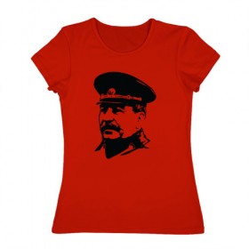 Женская футболка хлопок с принтом Сталин в Кировске, 100% хлопок | прямой крой, круглый вырез горловины, длина до линии бедер, слегка спущенное плечо | stalin | ussr | иосиф сталин | коммунизм | комунизм | ссср | сталин