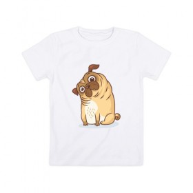 Детская футболка хлопок с принтом Удивленный мопс в Кировске, 100% хлопок | круглый вырез горловины, полуприлегающий силуэт, длина до линии бедер | Тематика изображения на принте: dog | pug | мопс | пес | псина | собака | собачка | удивление