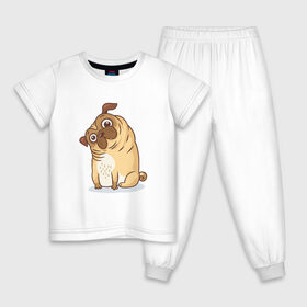 Детская пижама хлопок с принтом Удивленный мопс в Кировске, 100% хлопок |  брюки и футболка прямого кроя, без карманов, на брюках мягкая резинка на поясе и по низу штанин
 | Тематика изображения на принте: dog | pug | мопс | пес | псина | собака | собачка | удивление