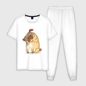 Мужская пижама хлопок с принтом Удивленный мопс в Кировске, 100% хлопок | брюки и футболка прямого кроя, без карманов, на брюках мягкая резинка на поясе и по низу штанин
 | Тематика изображения на принте: dog | pug | мопс | пес | псина | собака | собачка | удивление