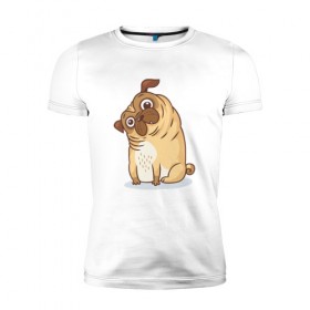 Мужская футболка премиум с принтом Удивленный мопс в Кировске, 92% хлопок, 8% лайкра | приталенный силуэт, круглый вырез ворота, длина до линии бедра, короткий рукав | dog | pug | мопс | пес | псина | собака | собачка | удивление
