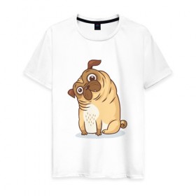 Мужская футболка хлопок с принтом Удивленный мопс в Кировске, 100% хлопок | прямой крой, круглый вырез горловины, длина до линии бедер, слегка спущенное плечо. | dog | pug | мопс | пес | псина | собака | собачка | удивление