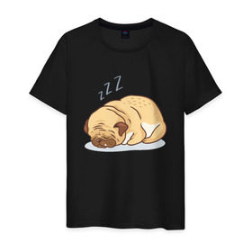 Мужская футболка хлопок с принтом Спящий мопс в Кировске, 100% хлопок | прямой крой, круглый вырез горловины, длина до линии бедер, слегка спущенное плечо. | Тематика изображения на принте: dog | pug | мопс | пес | псина | собака | собачка | сон | спит | спящий
