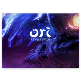 Поздравительная открытка с принтом Ori and the Will of the Wisps в Кировске, 100% бумага | плотность бумаги 280 г/м2, матовая, на обратной стороне линовка и место для марки
 | blind | forest | game | games | gumo | kuro | naru | nibel | ori | owl | will | wisps | воля | гумо | игра | игры | куро | лес | нару | нибель | огней | ори | платформер | слепой | совенок