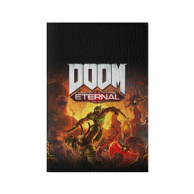 Обложка для паспорта матовая кожа с принтом DOOM Eternal в Кировске, натуральная матовая кожа | размер 19,3 х 13,7 см; прозрачные пластиковые крепления | 2019 | bethesda | demon | doom | eternal | ethernal | game | games | logo | monster | runes | демон | дум | дуум | етернал | игра | игры | какодемон | кровь | лого | логотип | монстр | монстры | руны | символ | этернал