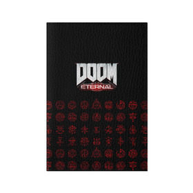 Обложка для паспорта матовая кожа с принтом DOOM Eternal в Кировске, натуральная матовая кожа | размер 19,3 х 13,7 см; прозрачные пластиковые крепления | 2019 | bethesda | demon | doom | eternal | ethernal | game | games | logo | monster | runes | демон | дум | дуум | етернал | игра | игры | какодемон | кровь | лого | логотип | монстр | монстры | руны | символ | этернал