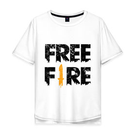 Мужская футболка хлопок Oversize с принтом Free Fire logo в Кировске, 100% хлопок | свободный крой, круглый ворот, “спинка” длиннее передней части | Тематика изображения на принте: battlegrounds | fire | free | garena | гарена | фаер | фри