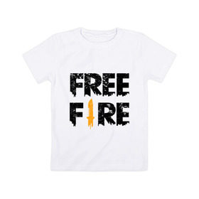 Детская футболка хлопок с принтом Free Fire logo в Кировске, 100% хлопок | круглый вырез горловины, полуприлегающий силуэт, длина до линии бедер | Тематика изображения на принте: battlegrounds | fire | free | garena | гарена | фаер | фри