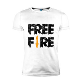 Мужская футболка премиум с принтом Free Fire logo в Кировске, 92% хлопок, 8% лайкра | приталенный силуэт, круглый вырез ворота, длина до линии бедра, короткий рукав | battlegrounds | fire | free | garena | гарена | фаер | фри