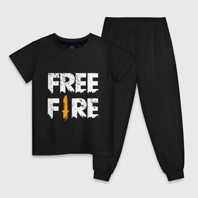 Детская пижама хлопок с принтом Free Fire logo в Кировске, 100% хлопок |  брюки и футболка прямого кроя, без карманов, на брюках мягкая резинка на поясе и по низу штанин
 | battlegrounds | fire | free | garena | гарена | фаер | фри