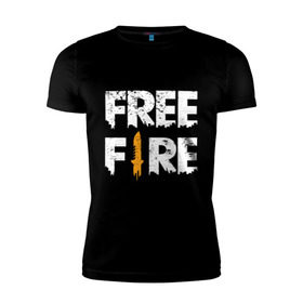 Мужская футболка премиум с принтом Free Fire logo в Кировске, 92% хлопок, 8% лайкра | приталенный силуэт, круглый вырез ворота, длина до линии бедра, короткий рукав | battlegrounds | fire | free | garena | гарена | фаер | фри