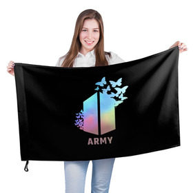 Флаг 3D с принтом BTS ARMY в Кировске, 100% полиэстер | плотность ткани — 95 г/м2, размер — 67 х 109 см. Принт наносится с одной стороны | army | bangtan boys | beyond the scene | bts | k pop | kpop | love yourself | бтс | к поп