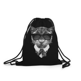 Рюкзак-мешок 3D с принтом Пантера в очках в Кировске, 100% полиэстер | плотность ткани — 200 г/м2, размер — 35 х 45 см; лямки — толстые шнурки, застежка на шнуровке, без карманов и подкладки | animal | panther | predator | животное | очки | пантера | хищник