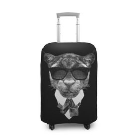Чехол для чемодана 3D с принтом Пантера в очках в Кировске, 86% полиэфир, 14% спандекс | двустороннее нанесение принта, прорези для ручек и колес | animal | panther | predator | животное | очки | пантера | хищник