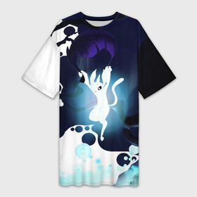 Платье-футболка 3D с принтом Ori and the Blind Forest в Кировске,  |  | blind forest | ori | sein | белка | гумо | кошка | куро | лиса | нару | непроглядный лес | ори | платформер | птенец | сейн | сова