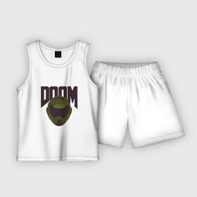 Детская пижама с шортами хлопок с принтом DOOM в Кировске,  |  | doom | doom eternal | game | minimalism | игры | минимализм