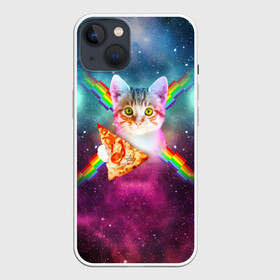 Чехол для iPhone 13 с принтом Кот с радугой и пиццей в Кировске,  |  | еда | космос | кот | котик | пиксели | пицца | радуга | фаст фуд