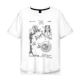 Мужская футболка хлопок Oversize с принтом Patent - Лампа для чтения в Кировске, 100% хлопок | свободный крой, круглый ворот, “спинка” длиннее передней части | patent | идея | история | книга | лампа | лампочка | патент | разработка | чертеж | чертежи