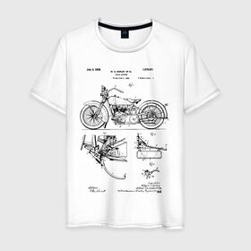 Мужская футболка хлопок с принтом Patent Harley в Кировске, 100% хлопок | прямой крой, круглый вырез горловины, длина до линии бедер, слегка спущенное плечо. | harley | patent | байк | байкер | идея | история | механика | мото | мотоцикл | патент | разработка | харлей | чертеж | чертежи