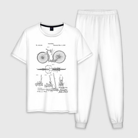 Мужская пижама хлопок с принтом Patent - Velocipede в Кировске, 100% хлопок | брюки и футболка прямого кроя, без карманов, на брюках мягкая резинка на поясе и по низу штанин
 | patent | велик | велосипед | идея | история | патент | разработка | спорт | туризм | чертеж | чертежи