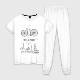 Женская пижама хлопок с принтом Patent - Velocipede в Кировске, 100% хлопок | брюки и футболка прямого кроя, без карманов, на брюках мягкая резинка на поясе и по низу штанин | patent | велик | велосипед | идея | история | патент | разработка | спорт | туризм | чертеж | чертежи