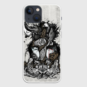 Чехол для iPhone 13 mini с принтом Скандинав в Кировске,  |  | odinn | viking | vikings | викинг | викинги | волк | кельтское | медведь | один | орёл | плетение | рога | скандинавы | славяне | язычник