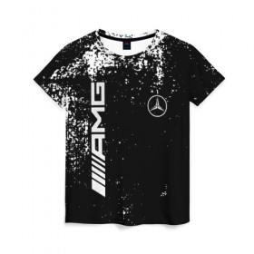 Женская футболка 3D с принтом Mercedes в Кировске, 100% полиэфир ( синтетическое хлопкоподобное полотно) | прямой крой, круглый вырез горловины, длина до линии бедер | amg | mercedes | авто | автомобиль | иномарка | логотип | машина | мерседес | текстура