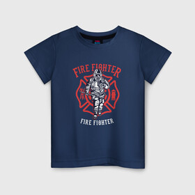 Детская футболка хлопок с принтом Fire fighter в Кировске, 100% хлопок | круглый вырез горловины, полуприлегающий силуэт, длина до линии бедер | мчс | огнеборец | пожар | пожарный