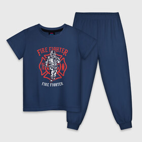 Детская пижама хлопок с принтом Fire fighter в Кировске, 100% хлопок |  брюки и футболка прямого кроя, без карманов, на брюках мягкая резинка на поясе и по низу штанин
 | мчс | огнеборец | пожар | пожарный