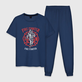 Мужская пижама хлопок с принтом Fire fighter в Кировске, 100% хлопок | брюки и футболка прямого кроя, без карманов, на брюках мягкая резинка на поясе и по низу штанин
 | мчс | огнеборец | пожар | пожарный